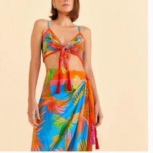 Farm Rio Painted Bird Scarf Top Crop Top NWT